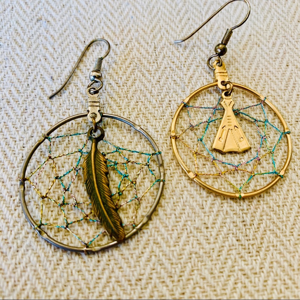 Dream catcher earrings, each unique gold/silver